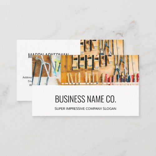 Modern Business Cards_Wood Working Tools White Business Card