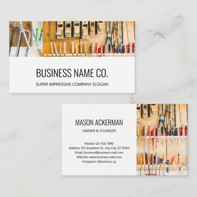 Modern Business Cards-Wood Working Tools White Business Card (Front/Back)