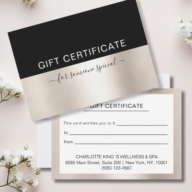 MODERN BUSINESS CERTIFICATE gift for you (Modern, simple business gift certificate. Gold, Black. Add your data, company details.)