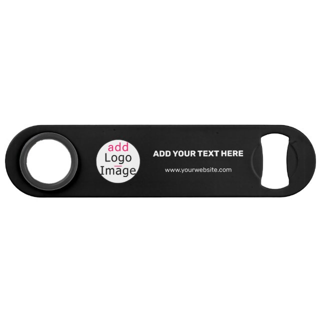 Modern Business Chic Customizable Add Logo Black  Bar Key (Front (Horizontal))