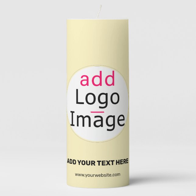 Modern Business Chic Customizable Add Logo Vanilla Pillar Candle (Front)