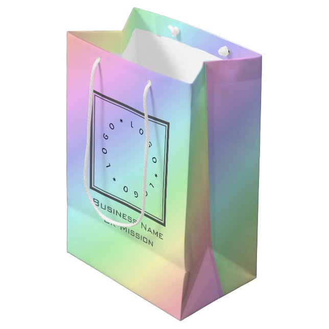 Modern Business Corporate Logo Name Rainbow Medium Gift Bag (Front Angled)