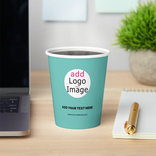 Modern Business Custom Add Logo Fresh Mint Green Paper Cups (Insitu)