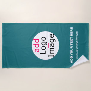Modern Business Custom Brand Logo Deep Sea Green Beach Towel