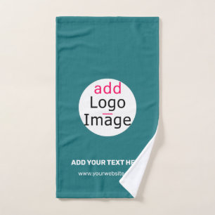 Modern Business Custom Brand Logo Deep Sea Green Hand Towel