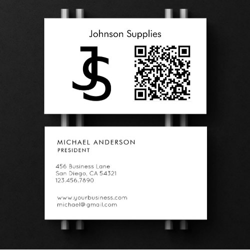 Modern Business Custom Monogram Logo and QR Code Business Card