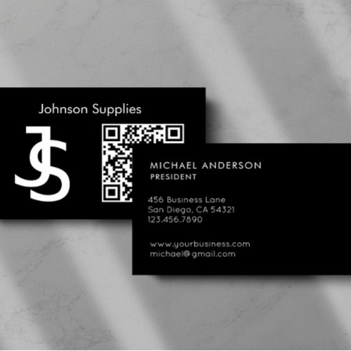 Modern Business Custom Monogram Logo and QR Code Business Card