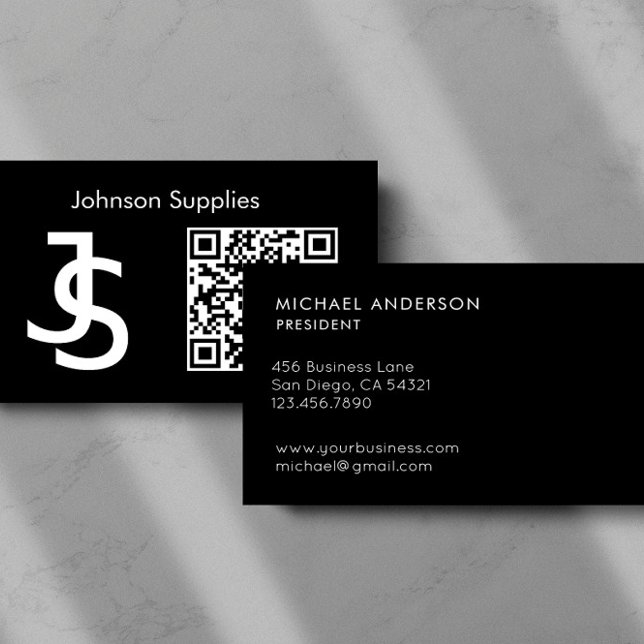 Modern Business Custom Monogram Logo and QR Code Business Card (Creator Uploaded)