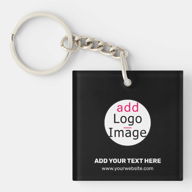 Modern Business Customizable Add Logo Black Keychain (Front)