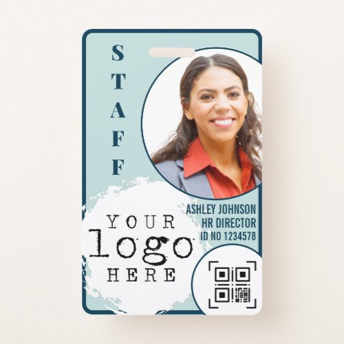 Modern Business Employee Photo Name Card QR code Badge