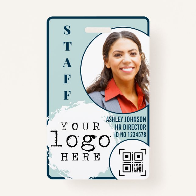Modern Business Employee Photo Name Card QR code Badge (Front)