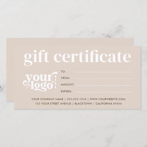 Modern Business Gift Certificate With Custom Logo 