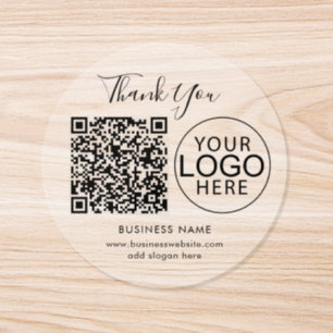 Modern Business Logo and QR Code Custom Thank You Classic Round Sticker