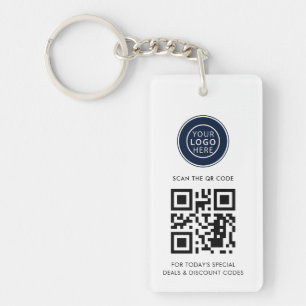 Modern Business Logo and QR Code Minimalist Keychain