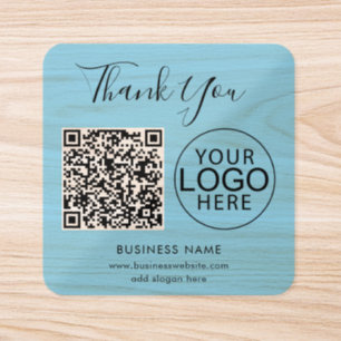 Modern Business Logo and QR Code Script Thank You Square Sticker
