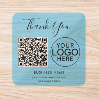 Modern Business Logo and QR Code Script Thank You Square Sticker