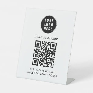 Modern Business Logo and QR Code Simple Pedestal Sign