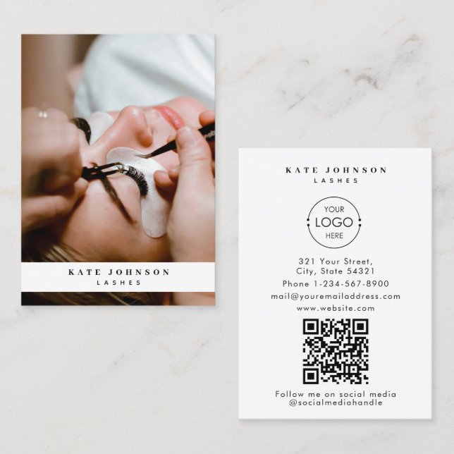Modern Business Logo Beauty Salon Lashes Photo Business Card (Front/Back)