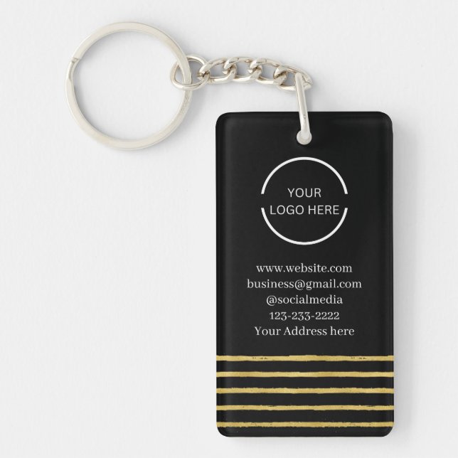 Modern Business Logo Black and Gold Striped  Keychain (Front)