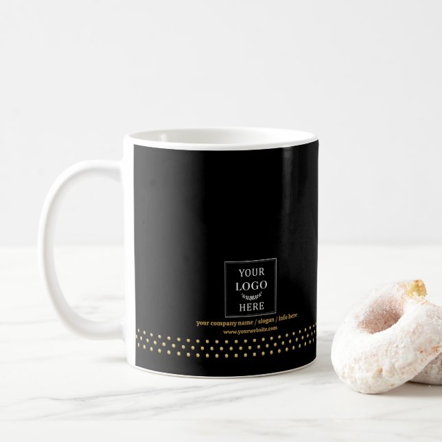 Modern Business Logo Black Gold Dots Branded Coffee Mug (With Donut)