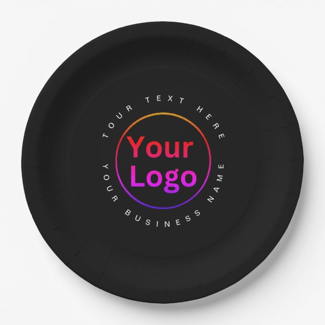 Modern Business Logo black Paper Plates (Front)