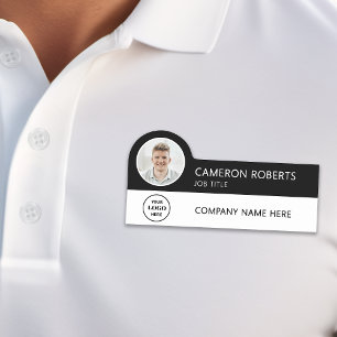 Modern Business Logo Black Photo Magnetic Name Tag