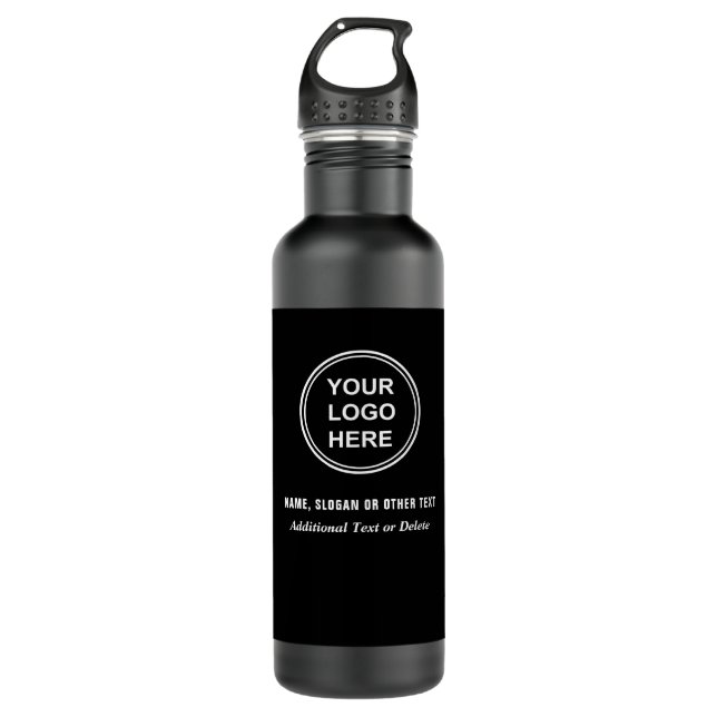 Modern Business Logo Black Stainless Steel Water Bottle (Front)
