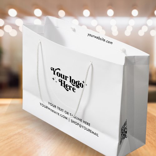 Modern Business Logo Black White Brand QR Code  Large Gift Bag