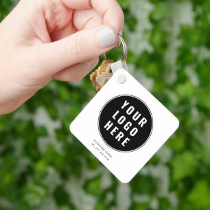 Modern Business Logo Black White Custom Giveaway Keychain