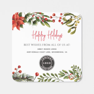 Modern Business Logo Botanical Christmas Holiday Square Sticker