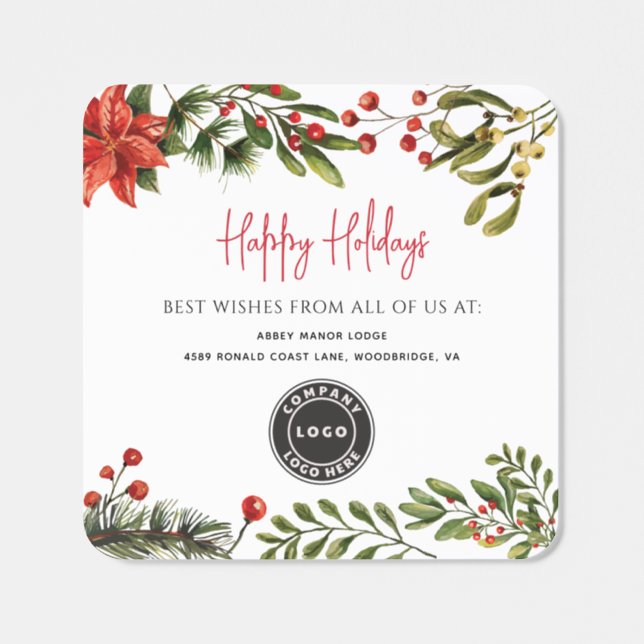 Modern Business Logo Botanical Christmas Holiday Square Sticker (Single)
