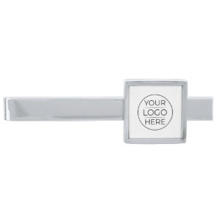 Modern Business Logo Branding Silver Finish Tie Bar