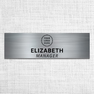 Modern Business Logo Brushed Silver Name Tag