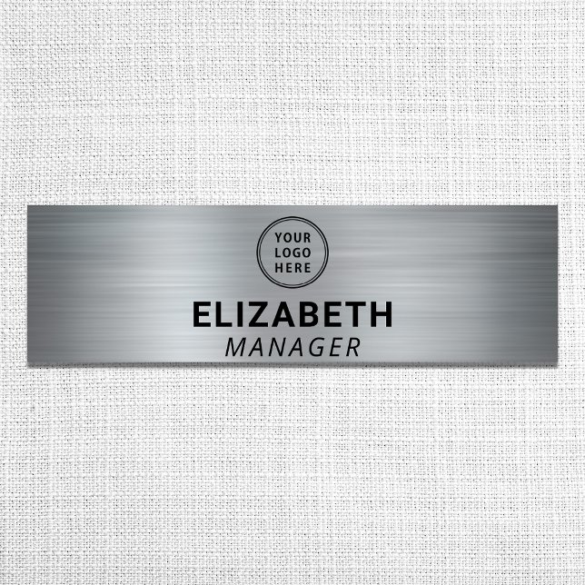 Modern Business Logo Brushed Silver Name Tag (Creator Uploaded)