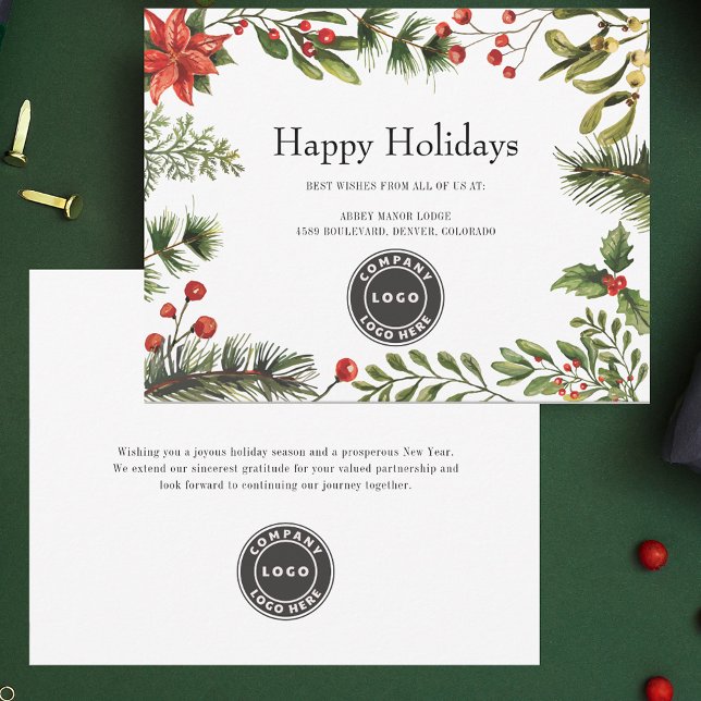 Modern Business Logo Christmas Greenery Holidays Card (Modern Business Logo Christmas Greenery Holidays Card)