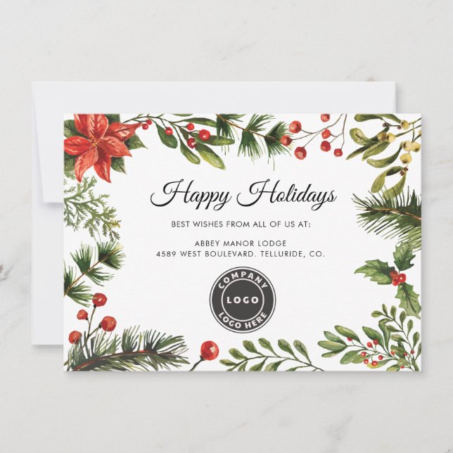 Modern Business Logo Christmas Holiday Card (Front)
