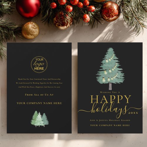 Modern Business Logo Christmas Tree Gold Script Holiday Card