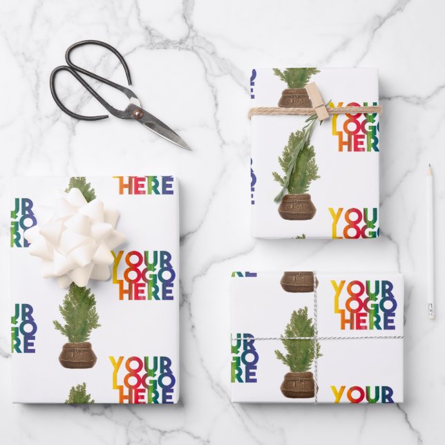 Modern Business Logo Christmas Tree Holiday Wrapping Paper Sheets (Front)