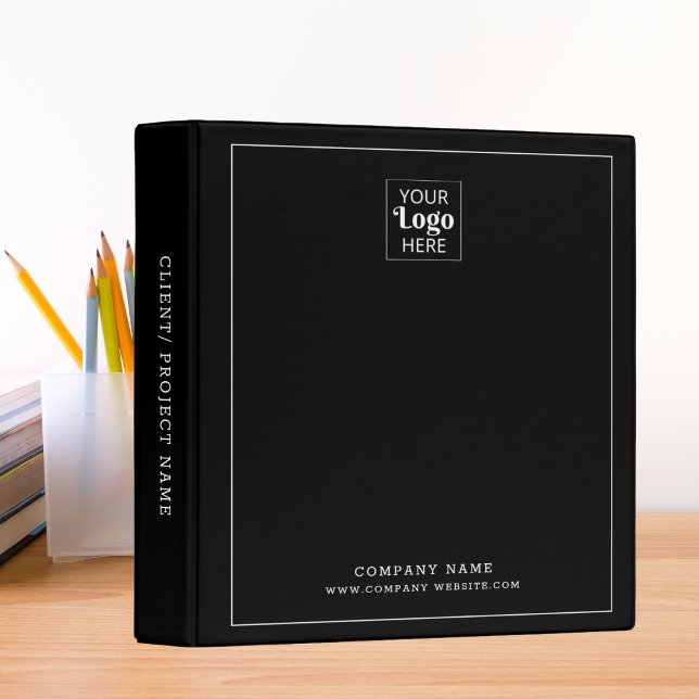 Modern Business Logo Company Name Black  3 Ring Binder (Creator Uploaded)