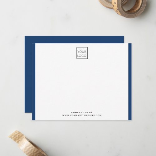 Modern Business Logo Company Name Blue Border 5x7 Note Card