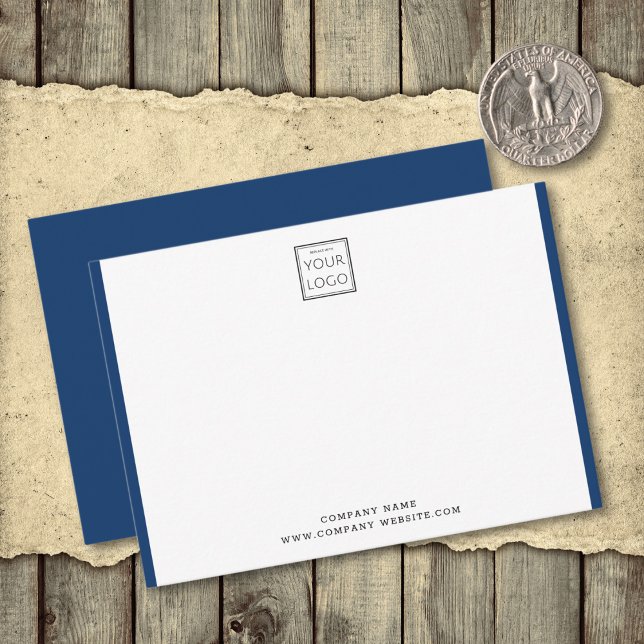 Modern Business Logo Company Name Blue Border Note Card (Creator Uploaded)