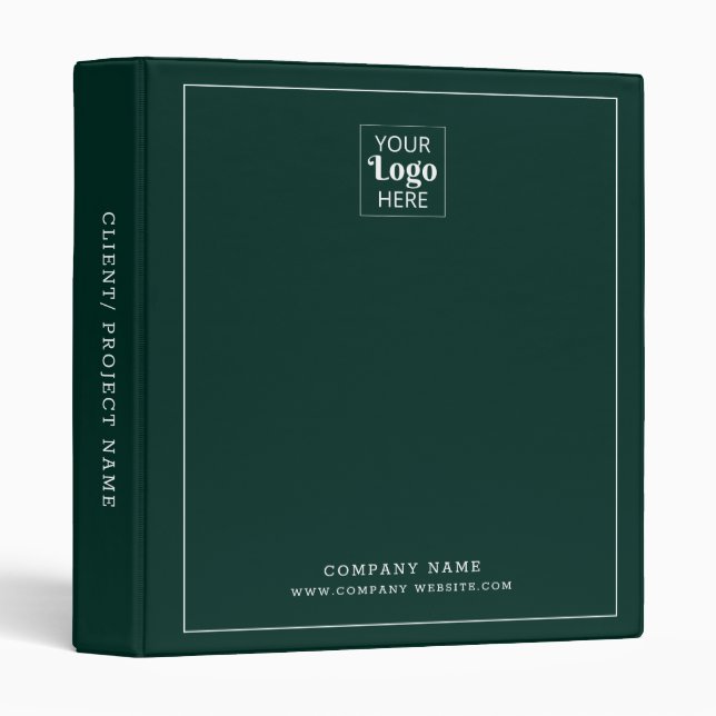 Modern Business Logo Company Name Emerald Green 3 Ring Binder (Front/Spine)