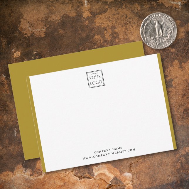 Modern Business Logo Company Name Gold Border Note Card (Creator Uploaded)