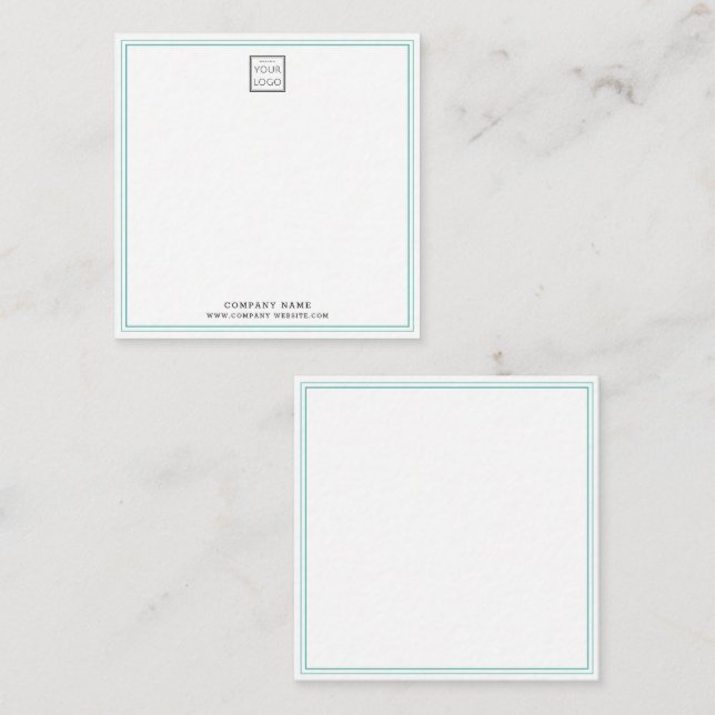 Modern Business Logo Company Teal Double Border Note Card (Front/Back)