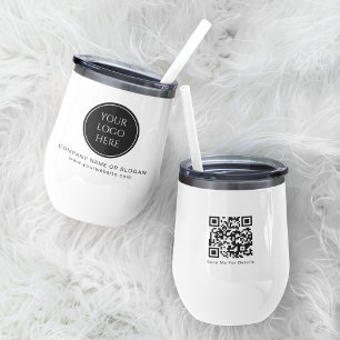 Modern Business Logo Corporate QR Code Minimal Thermal Wine Tumbler