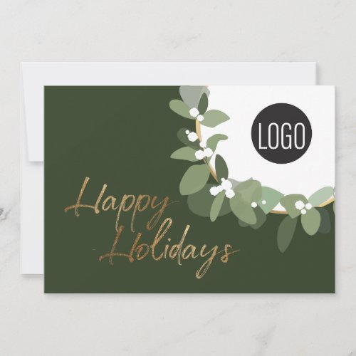 Modern business Logo Faux gold Green Happy Holiday Card