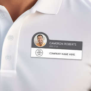 Modern Business Logo Gray Photo Magnetic Name Tag