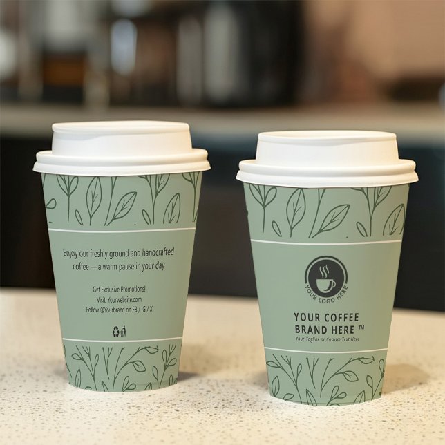 Modern Business Logo Green Botanical Coffee to Go Paper Cups (Creator Uploaded)