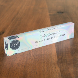 Modern Business Logo Holographic Employee Custom Desk Name Plate