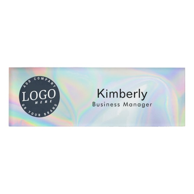 Modern Business Logo Holographic Employees Name Tag (Front)